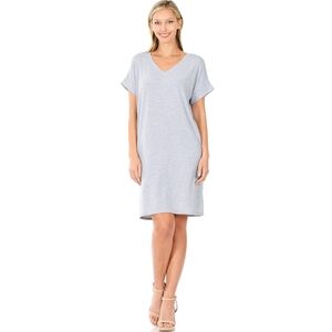 Zenana Gray Pocket T-Shirt Dress | Soft Stretch Casual Lounge‎ Dress